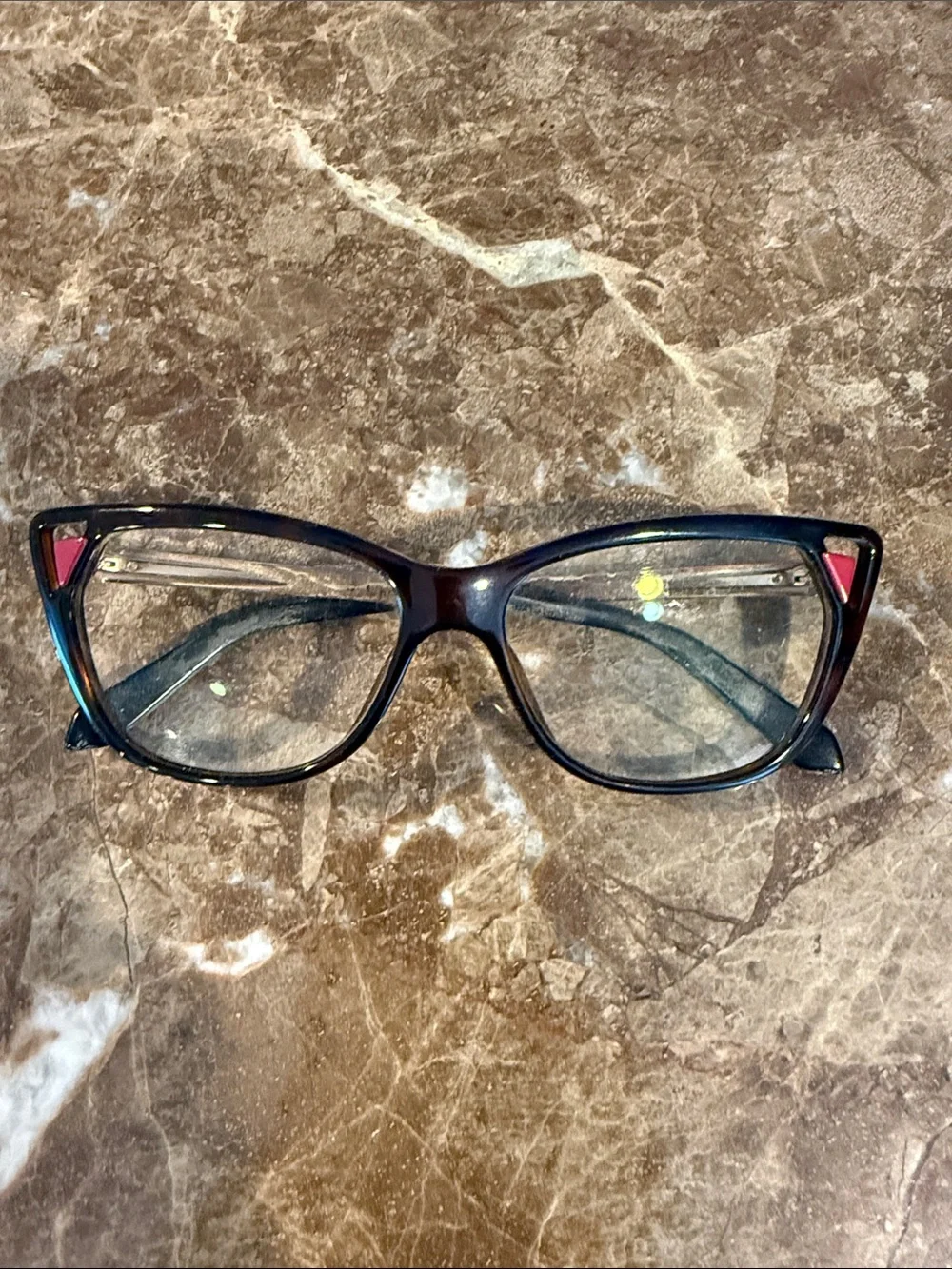 Dior Cat-Eye Glasses in Dark Tortoise with Pink Accents